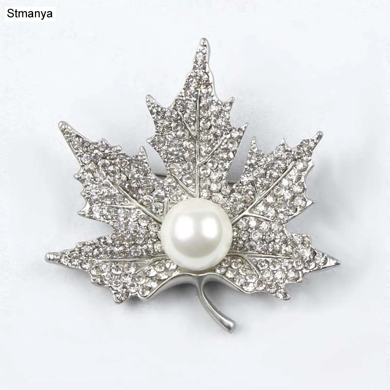 

NEW fashion Pearl Rhinestone Maple Leaf Brooch Wedding Pins shawl scarf buckle Gift Jewelry wholesale H1034