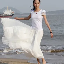 Модная женская шифоновая длинная юбка Бохо пляжный Повседневный Сарафан однотонная кружевная юбка