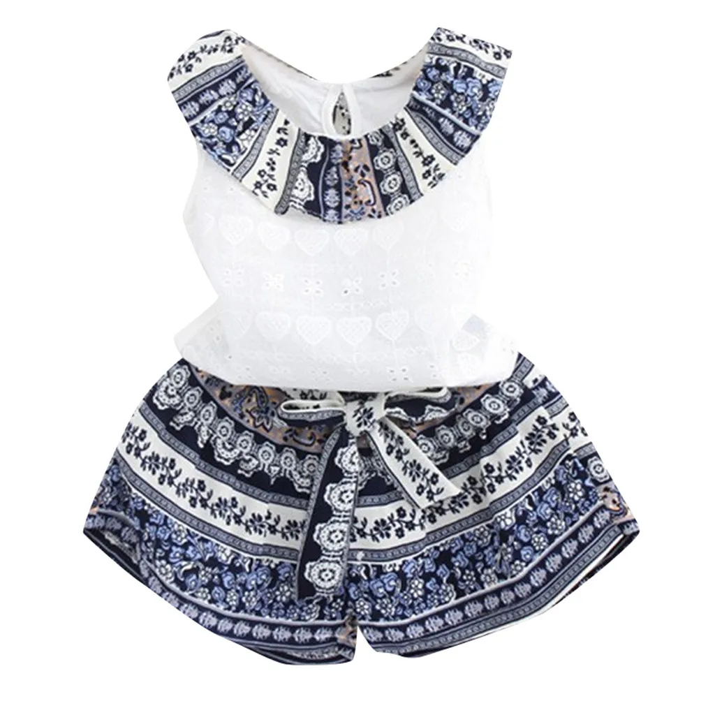

Kids Clothes Set For Girls Cotton Baby Girl Clothes Set Casual Clothing Set Summer Falbala Sleeveless Vest Shorts Outfits k406