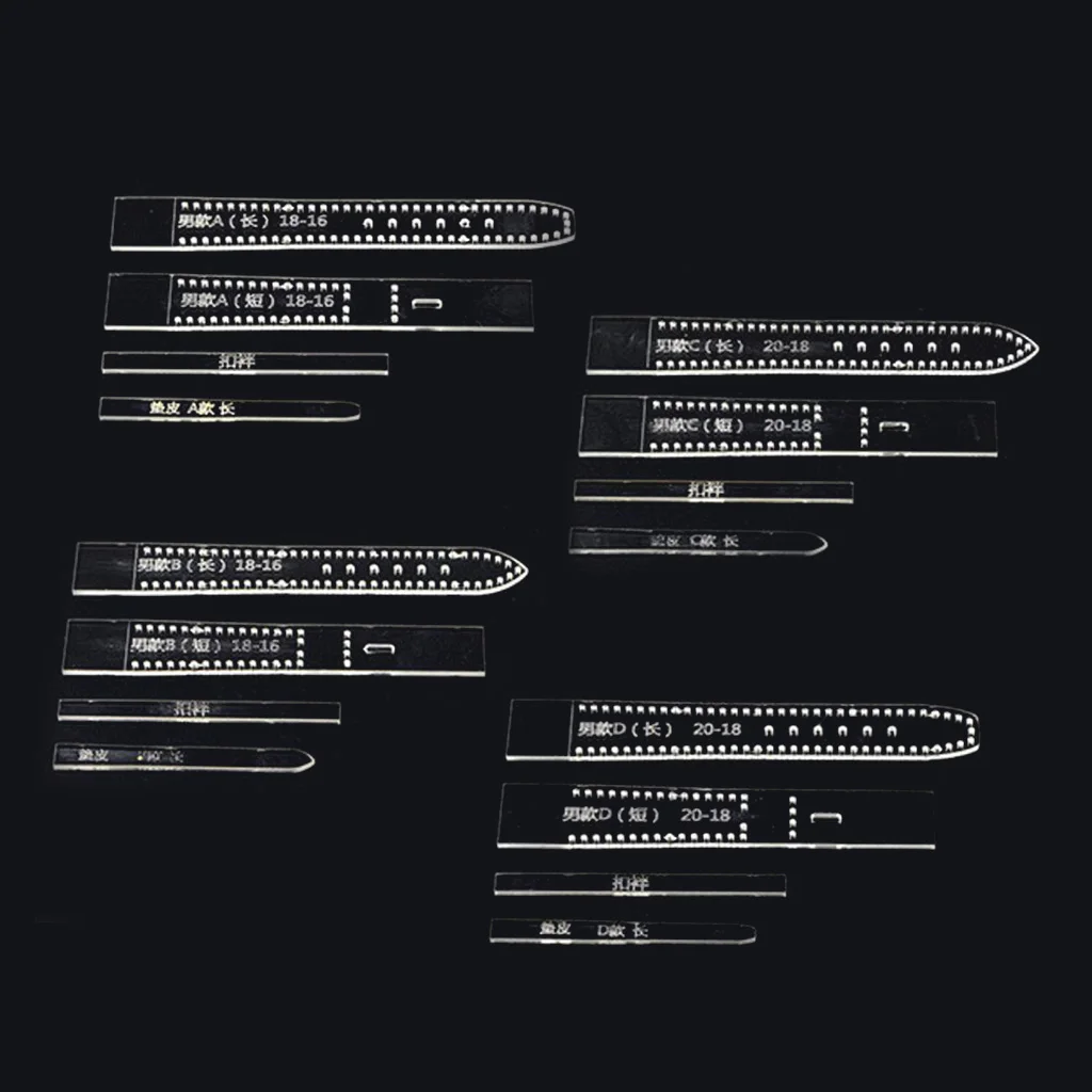 4 Sets Transparent Acrylic Watchband Strap Stencils Template Tools for Leather DIY Crafts