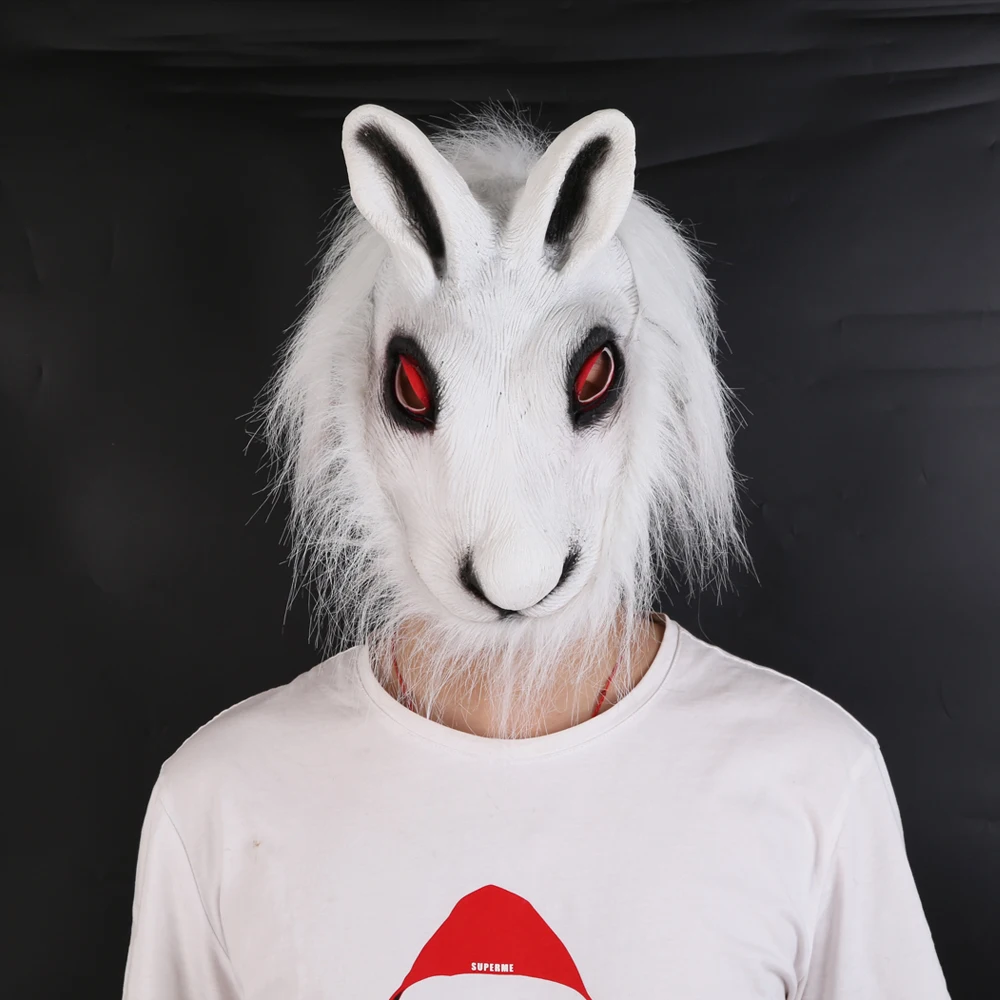 

Carnival Mask Realistic Latex Masquerade Masks Halloween Bunny Mask White Color Masks Adults Rabbit