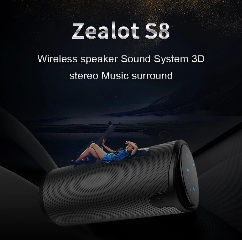 Zealot S8 Bluetooth колонки сенсорное управление беспроводной портативный открытый двойной рог звук сильный бас Aux аудио/TF карта сабвуфер