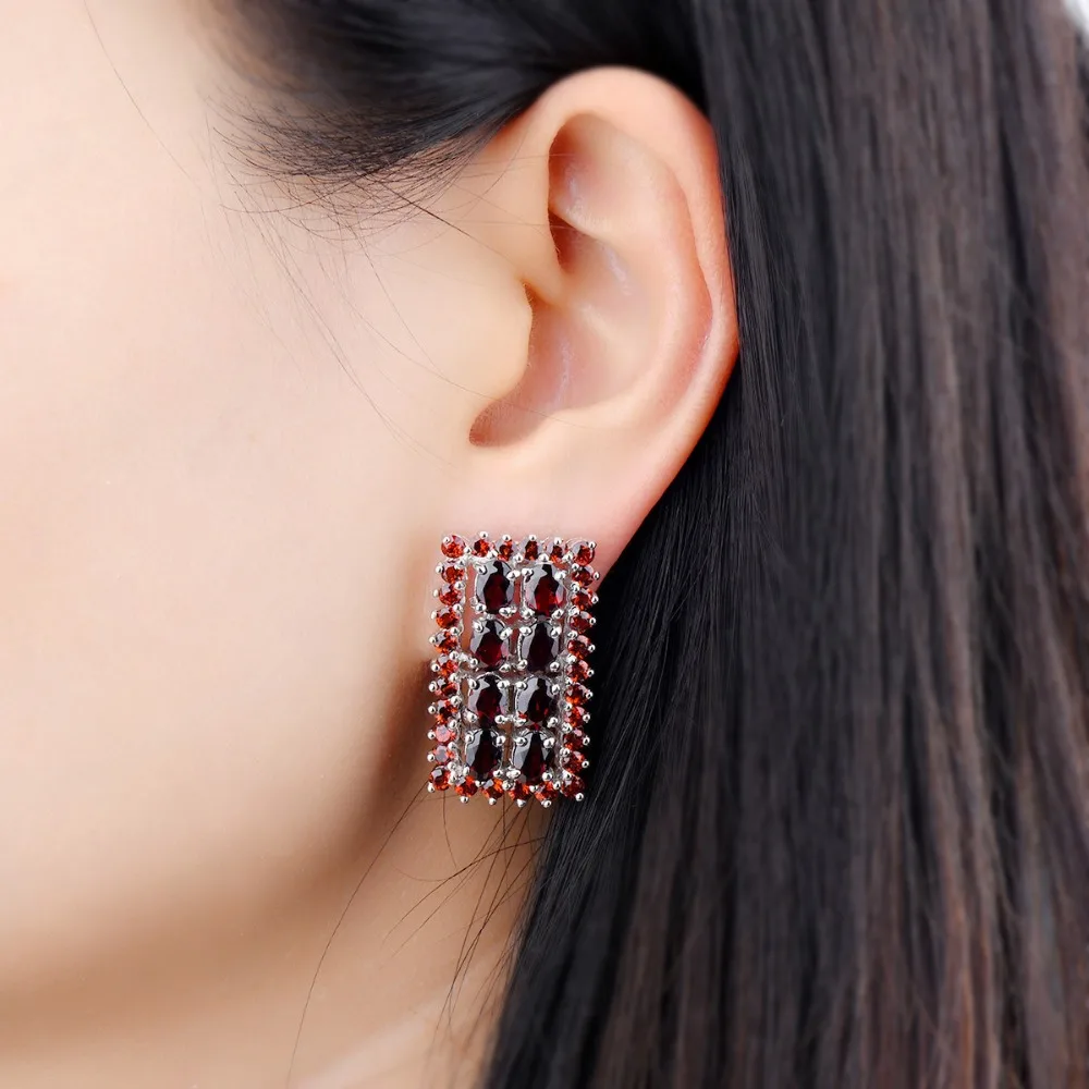 Hutang Red Garnet Women's Clip Earrings Solid 925 Sterling Silver 14.52ct Natural Gemstone Fine Jewelry for Luxury Best Gift