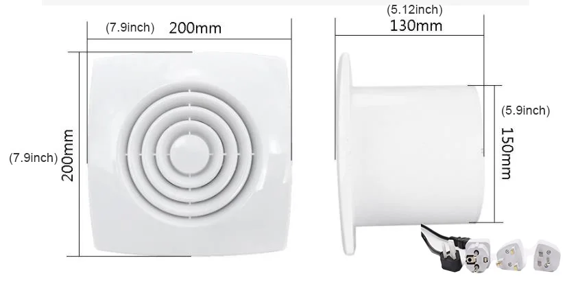 220V 5,5~ 7,9 дюймов тишина вентиляции сильный выхлоп вытяжной вентилятор для оконная стена ванная, туалет, кухня, установленный 100/150mm вентилятор - Цвет: Square size 7.9inch