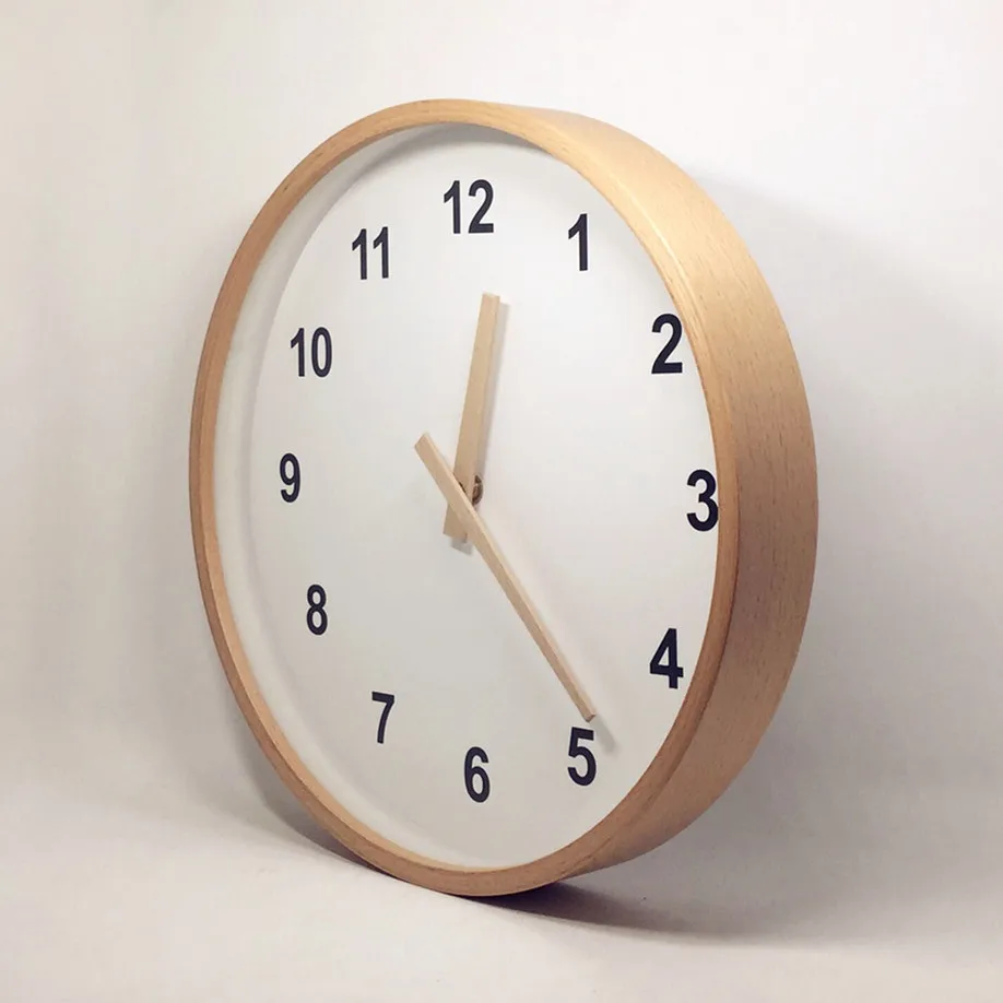 Beech wall clock japanese style solid wood brief mute quartz clock and