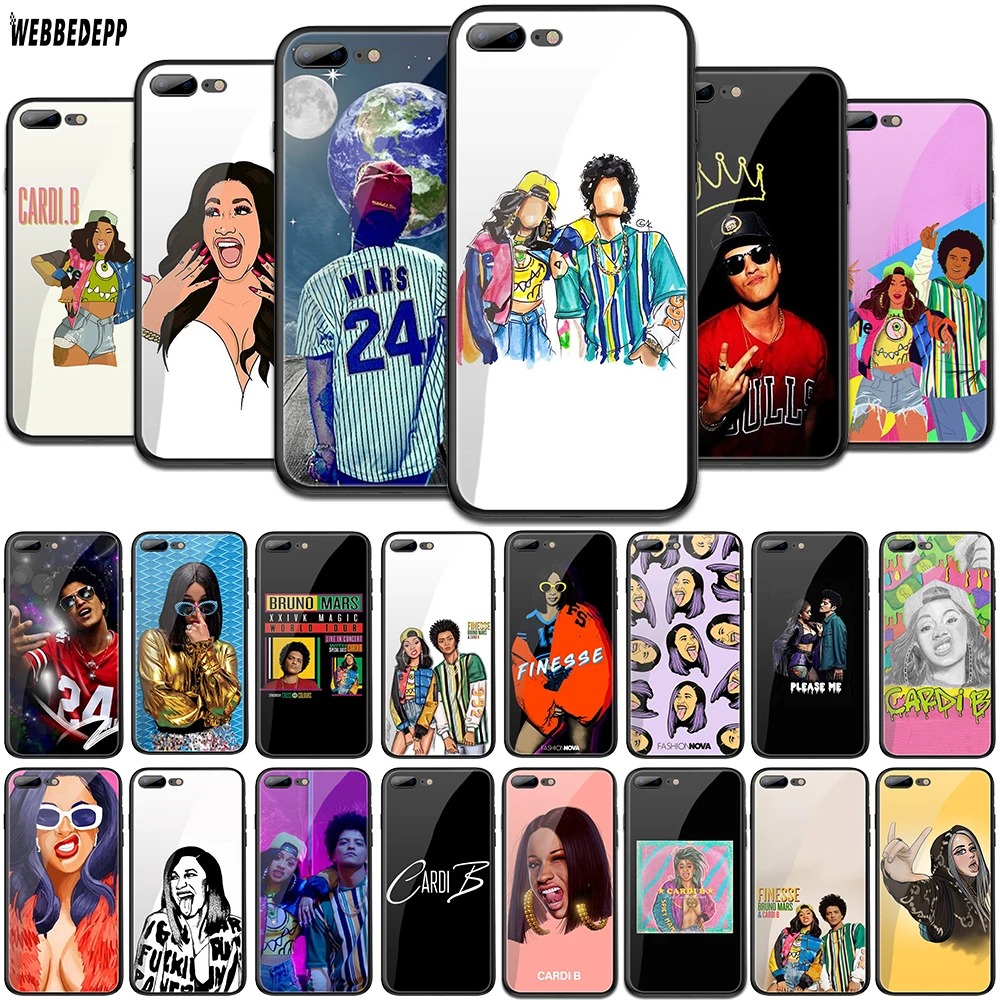 WEBBEDEPP Cardi B и Бруно Марс чехол из закаленного стекла ТПУ для Apple iPhone 6 6S 7 8 Plus 5 5S SE XR X XS