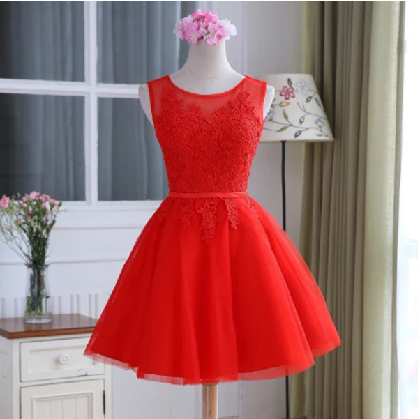 multi color teen girls knee length red lace tulle neck maids brides ...