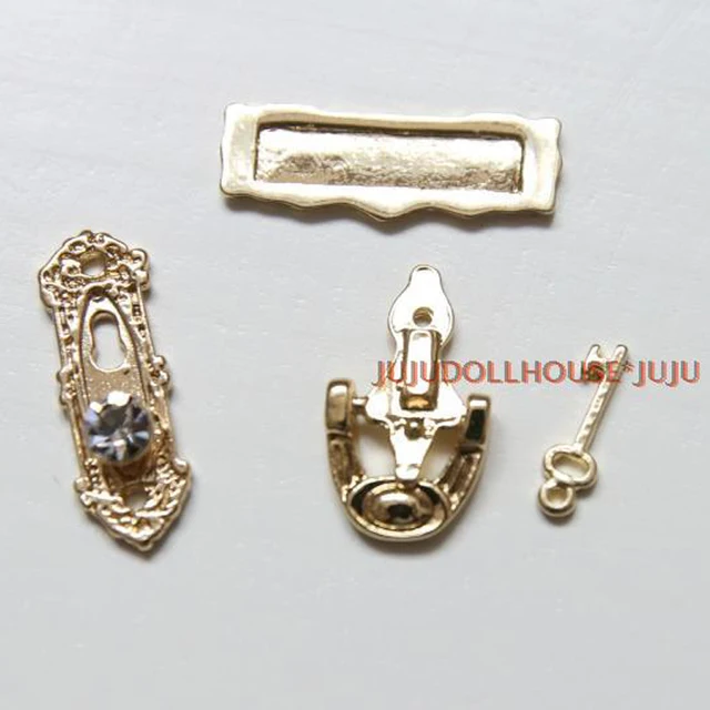 1 Set 112 Scale Miniature Dollhouse Door Lock Key Knocker Doorplate