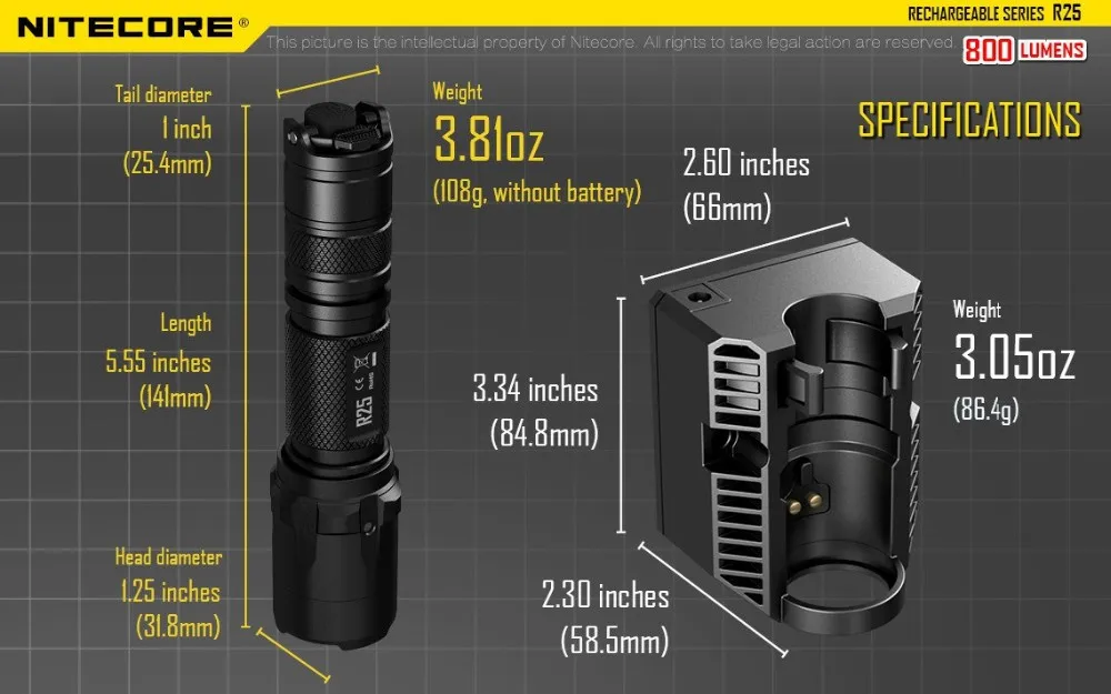 Nitecore r25 светодиодный фонарик CREE XP-L Hi V3 белый свет 800lm фонарик с nitecore nl188 18650 Батарея для самостоятельного defens