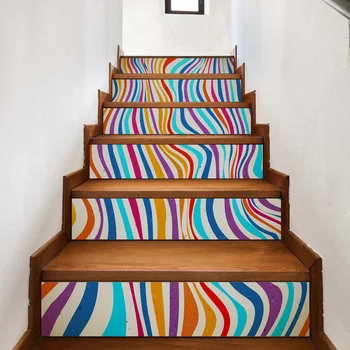 

Colorful Stripes Imitation 3D DIY Stairway Stickers Abstract Wall Decals PVC Waterproof Wall Sticker Home Decor