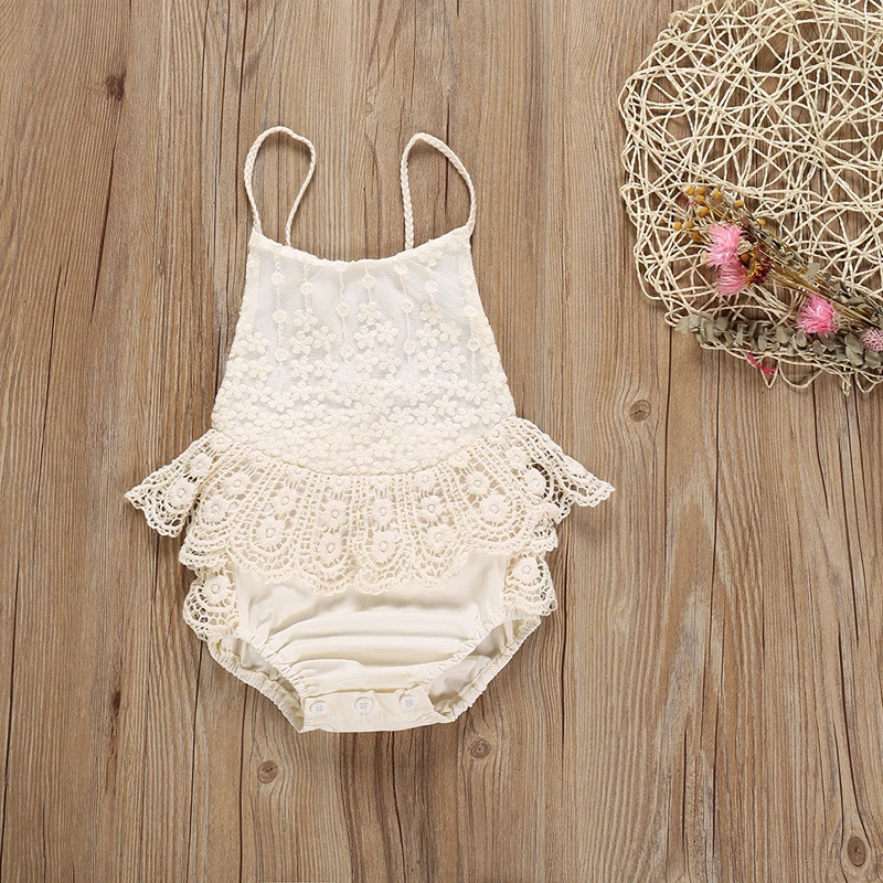 

Summer Sleeveless Girl Rompers Newborn Baby Clothes Sleeveless Lace Sling Girl Jumpsuits Beach Holiday Princess Clothes
