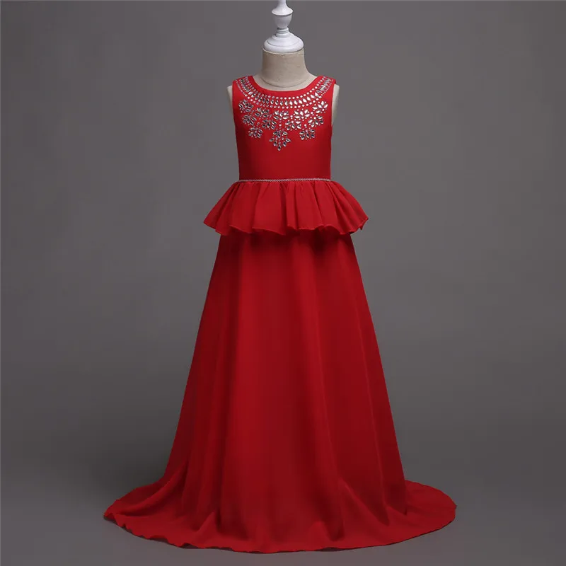

Children Long Princess Dress Chiffon Girls Wedding Party Bridesmaid Gown Diamond Vest Tutu Dress Robe Fille 5-14 Years