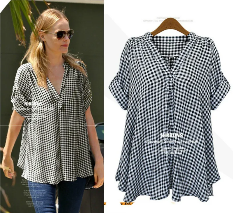 

Streetwear Shirt Plus Size Shirt Plaid Button Chemise Femme Nouveau 2019 V Neck Long Sleeve Spring Summer Women Clothes Xxxxxl