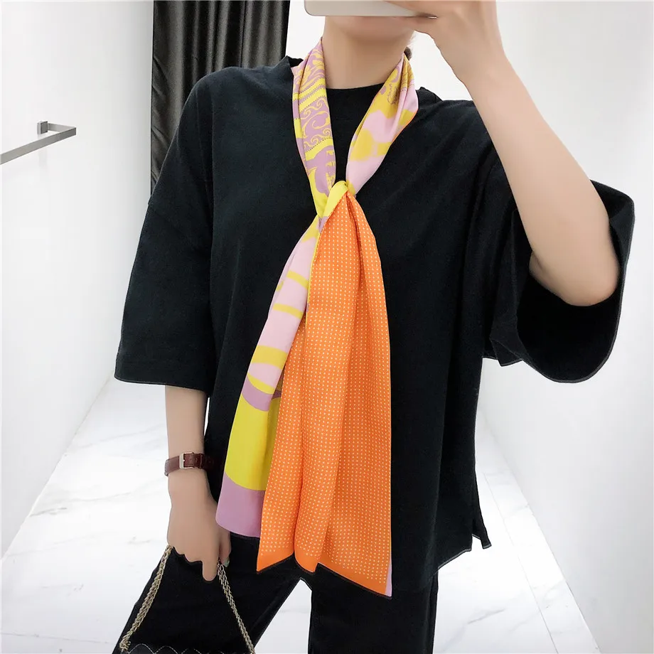 160cm Luxury Brand New Design Tassels Chain Twill Scarf Double-deck Women Scarf Head Silk Scarves Wraps Neckerchief For Ladies