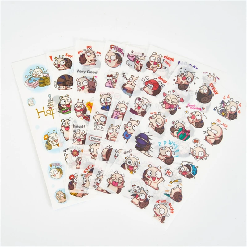 New Animal Cartoon Happy Snail Waterproof Blu-ray Sticker Mobile Phone Cartoon Book Notebook Scrapbook Anime Album Sticker  Pack