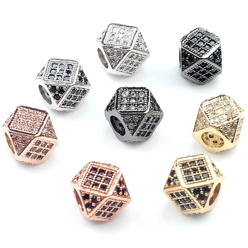

3pcs/lot CZ Polygon Crystal Charm Beads Metal Brass Micro Pave Zircon Space Beads Fit Women Bracelets Bangle DIY Jewelry Making