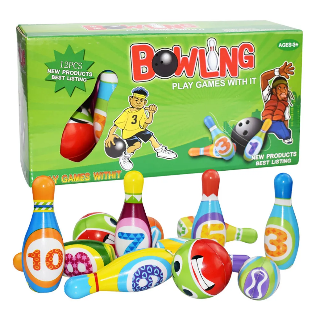 

Outdoor Sports Toys Games New Bowling Play Set Foam Ball Toy Gifts Educational Early 10 Pins and 2 Ball Indoor M0319