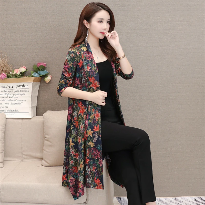 

Fashion Long Slim Spring & Autumn Jacket & Coat Plus Size Vintage Kimono Cardigans Korean Outerwear Tops Chalecos Para Mujer