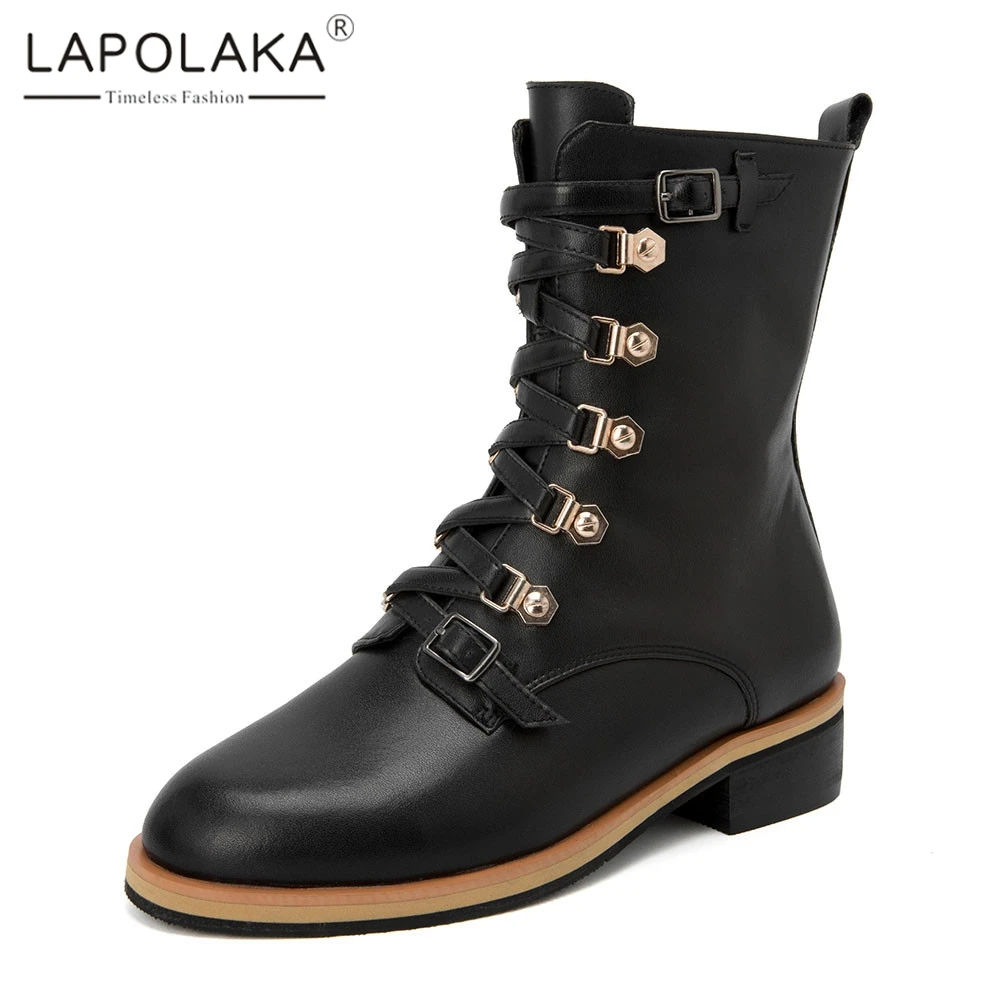 

Lapolaka New Big Size 43 Ladies Chunky Heels Genuine Leather Zip Women Shoes Woman Casual Party OL Autumn Winter Ankle Boots