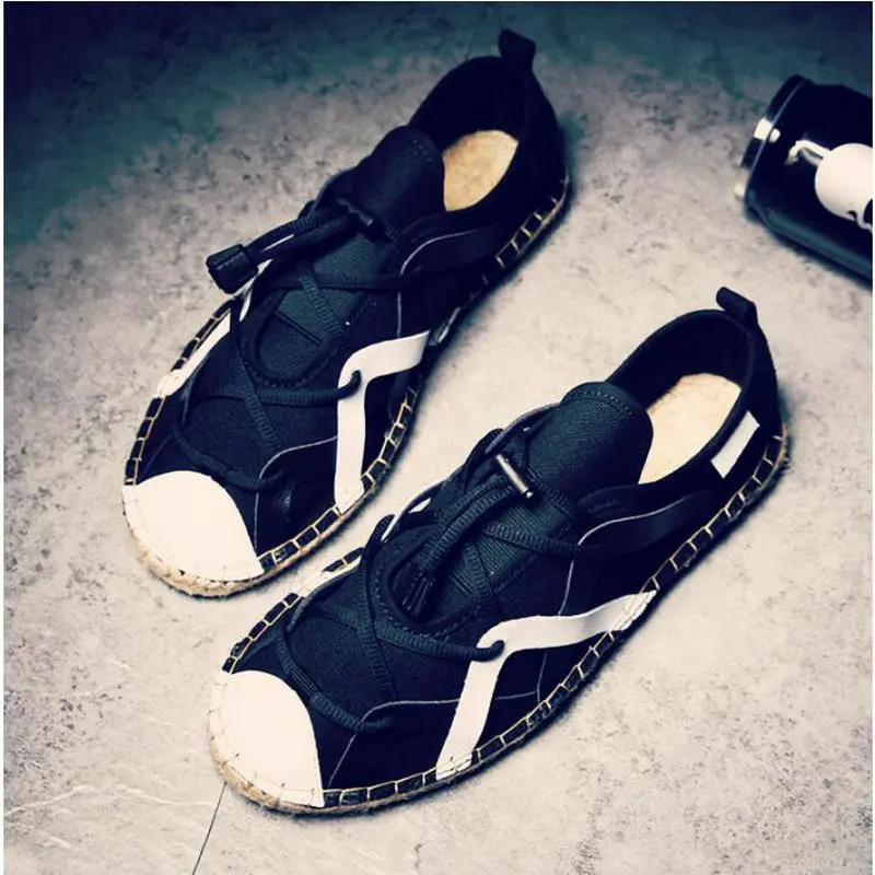 New Designer Fashion Male Loafers Lazy Flats Lace up Sole Men's Shoes Casual Fisherman Shoes Linen Canvas Espadrilles LF-52