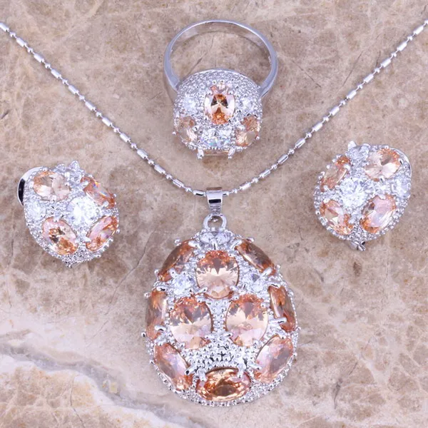 

Eye-Catching Morganite White CZ Silver Jewelry Sets Earrings Pendant Ring Size 4 / 5 / 6 / 7 / 8 / 9 / 10 / 11 / 12 S0242