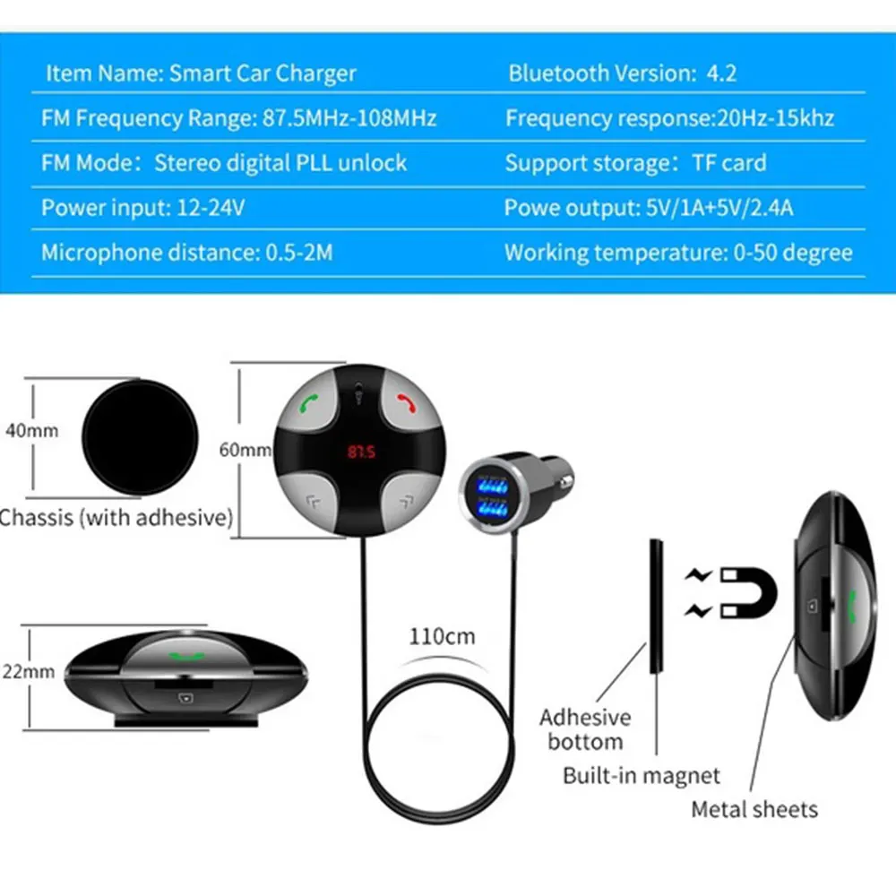 Автомобильный беспроводной bluetooth-приемник Bluetooth приемник ЭЛЕКТРОННЫЙ АВТО музыкальный приемник динамик телефон громкой связи Bluetooth 4,2 5 В/3.4A