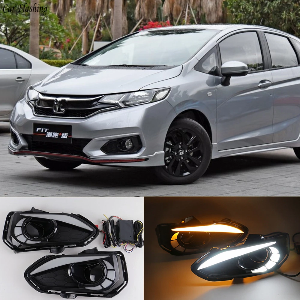 Car Flashing 1 Pair For Honda Jazz Fit 2018 2019 Led Drl Daytime