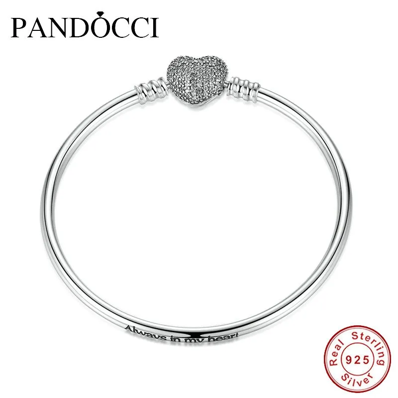 

Fits European Style Jewelry Bracelet 100% 925 Sterling Silver Bangle Bangle With Heart-Shaped Clasp And Cubic Zirconia Original