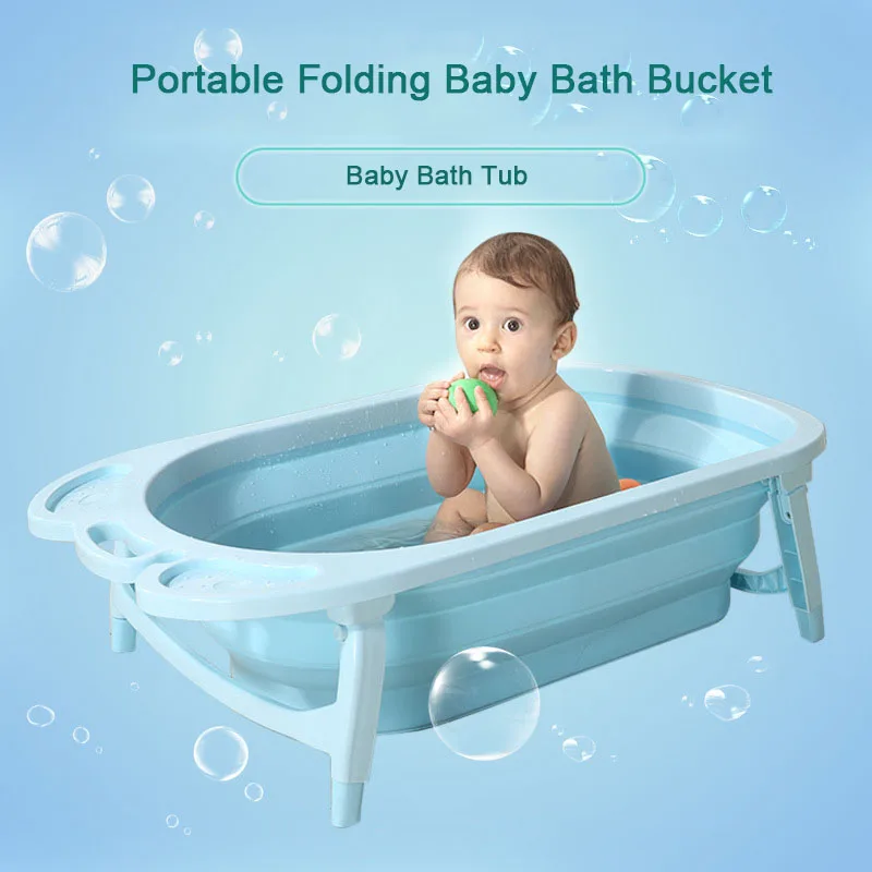 3 Colors Portable Folding Baby Bath Tub Large Size Anti-Slip Bottom Non-Toxic Material Children Bathtub Bucket for Baby Bathing