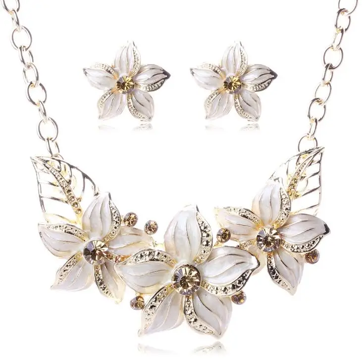 Jewelry Sets Austrian Crystal Enamel Flower Jewelry Sets for Women African Costume Jewelry Maxi Necklace Earring Set XY-N404