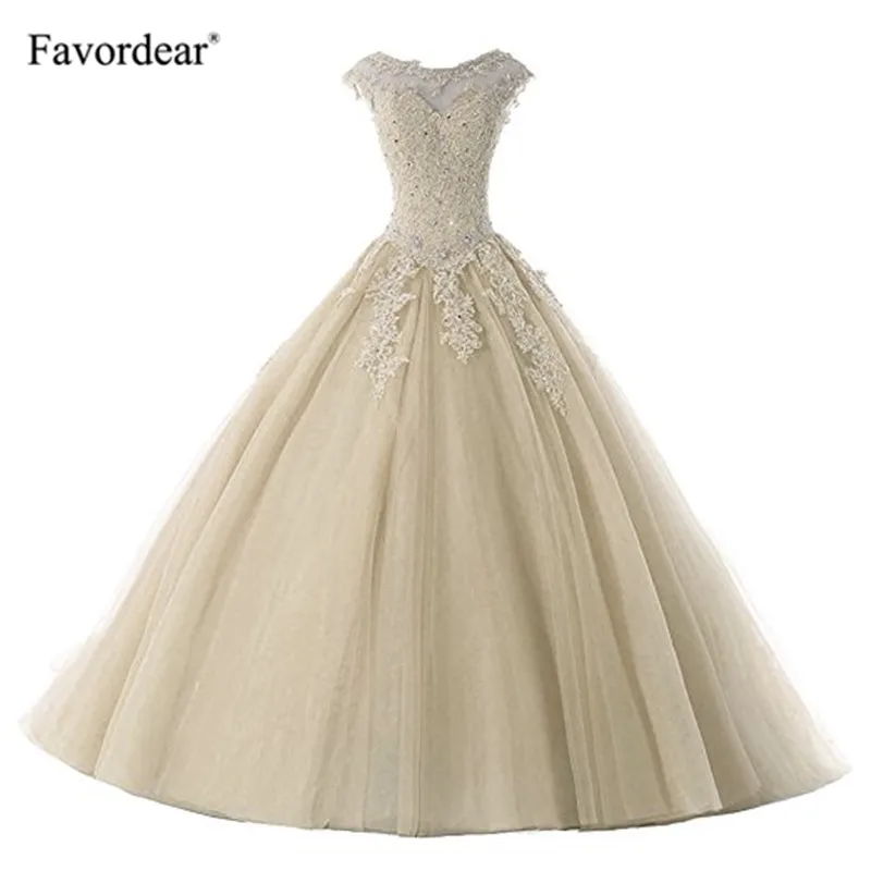 Favordear avordear Новая коллекция Quinceanera 15 лет Vestidos De 15 Anos Высокая шея Румяна Бальные платья - Цвет: champagne