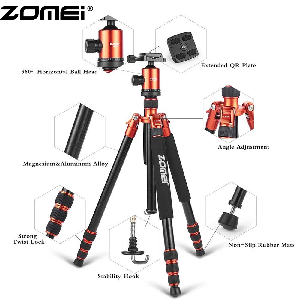 ZOMEI Z818 штатив для камеры и монопод легкий дорожный штатив с шаровой головкой 360 градусов и сумка для переноски для цифровой камеры SLR DSLR