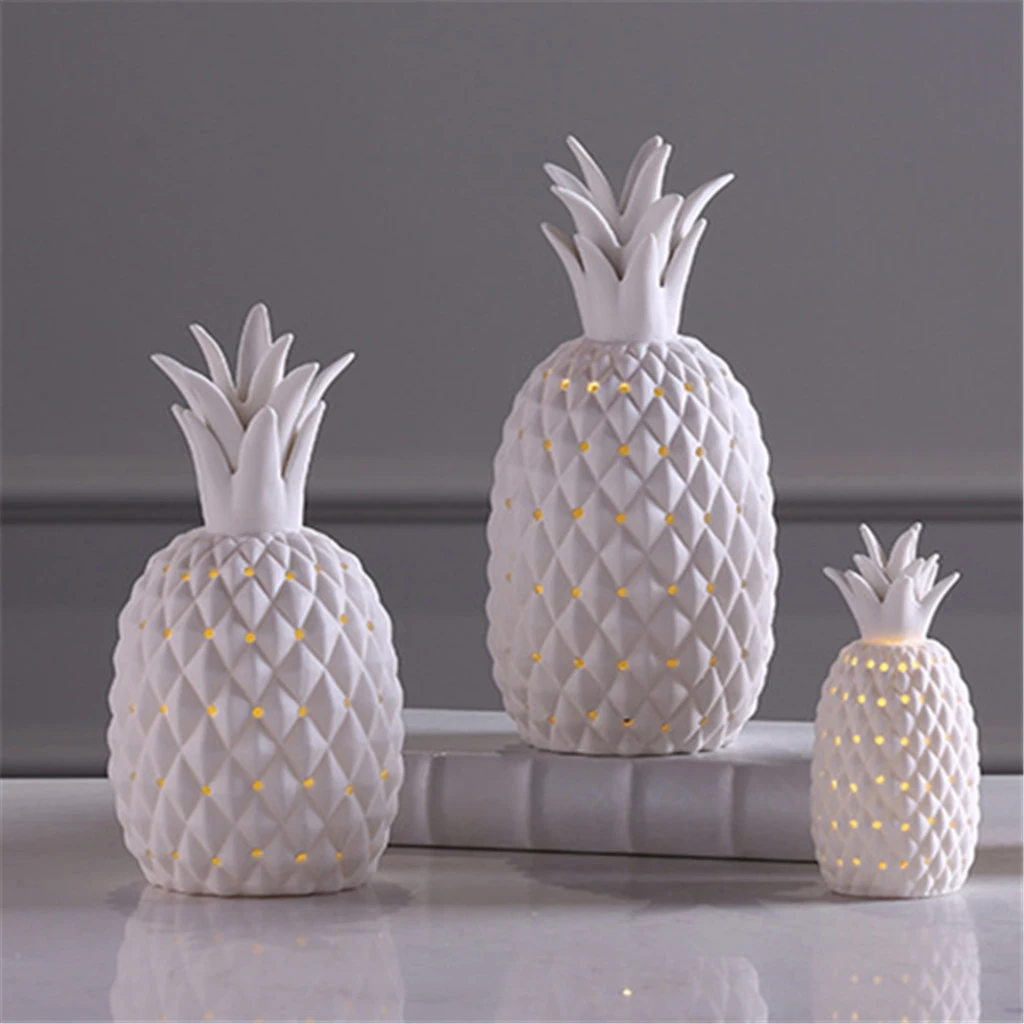 Decorative Ceramic Pineapple LED Light Craft Desk Ornament Home Decor