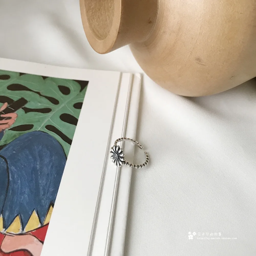 Богемный Винтаж 925 пробы серебряные кольца с подсолнечником для Для женщин Bijoux Мода, регулируемый Размеры регулируемые перстни Mujer