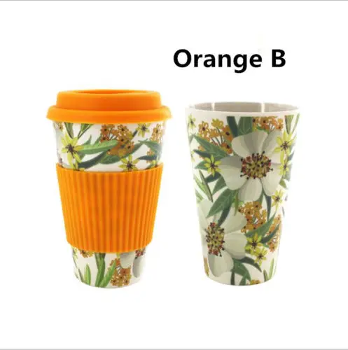 Кружки многоразовые из бамбукового волокна кофейные кружки с изоляцией дорожная кружка 430 мл чашка для напитков - Цвет: Оранжевый
