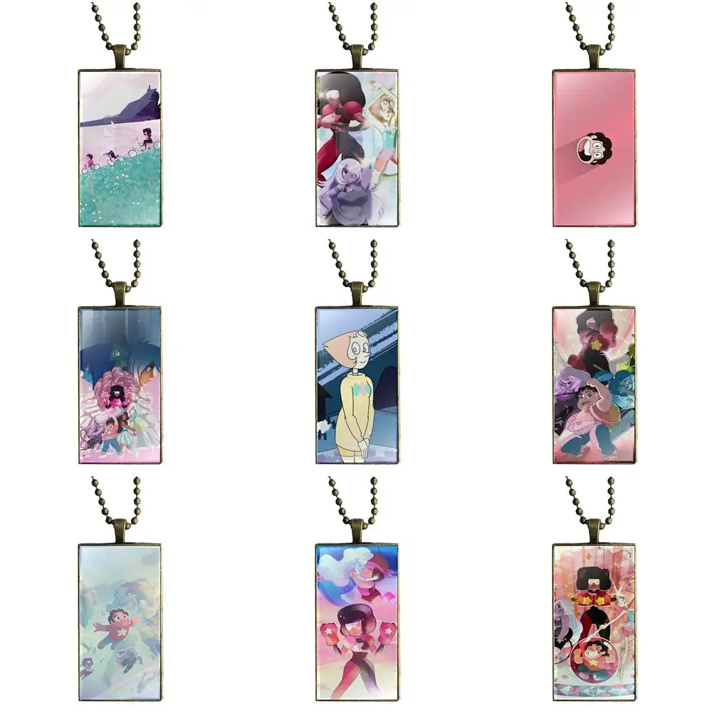 

EJ Glaze For Unisex Design Fashion Vintage Glass Women Rectangle Necklace Pendants Steven Universe Animated Tv Series