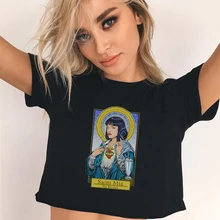 Винтажная Футболка для женщин Harajuku Kawaii Quentin Tarantino Миа Уоллес Графические футболки топы Vogue укороченный Топ Футболка женская