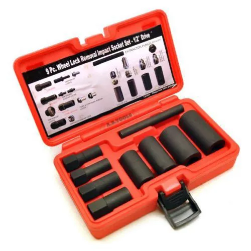 9pc wheel lock removal impact socket set hub cap remover replacer