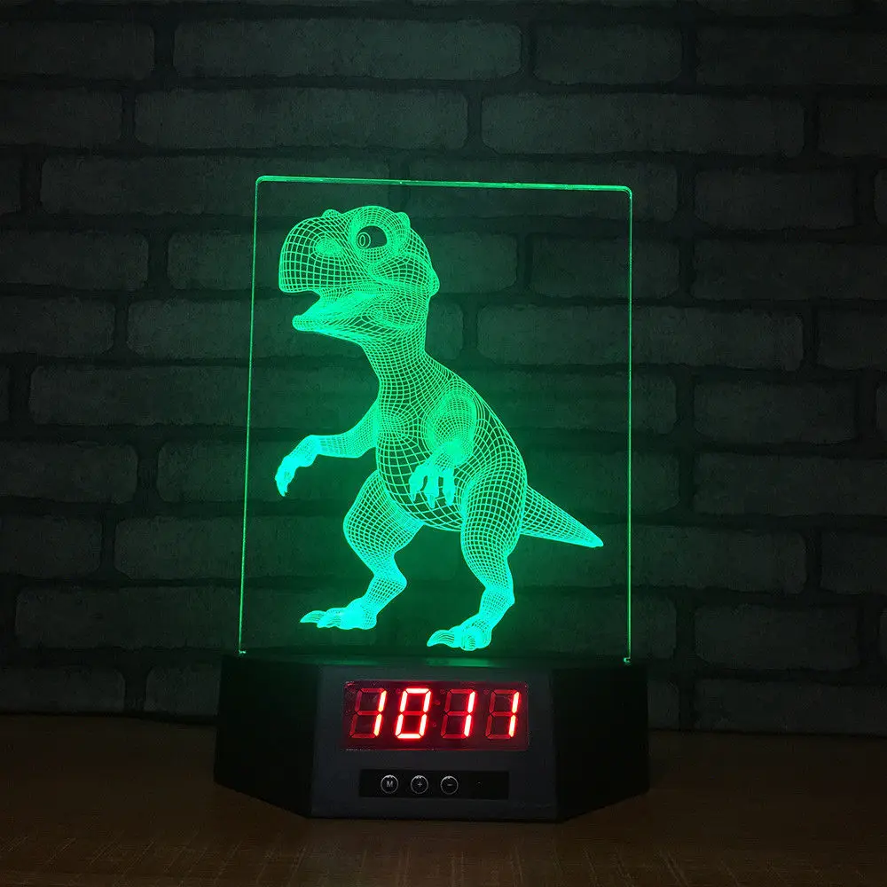 Baby Night Light Dinosaur Clock 3d Illusion Night Lights Led 7 Color