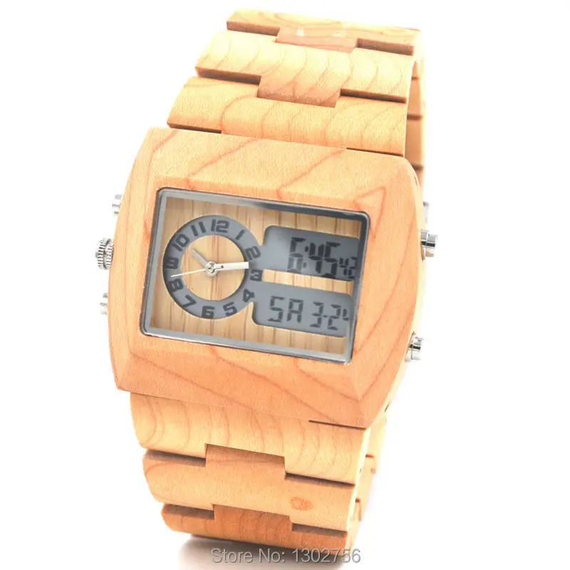 New Fashion Digital Analog Wood font b Watch b font font b Men b font font