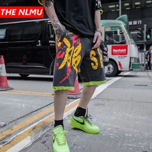 Мужские спортивные шорты в стиле хип-хоп с принтом китайского персонажа, летние шорты для мужчин, короткие спортивные штаны для бега, уличная одежда WG337