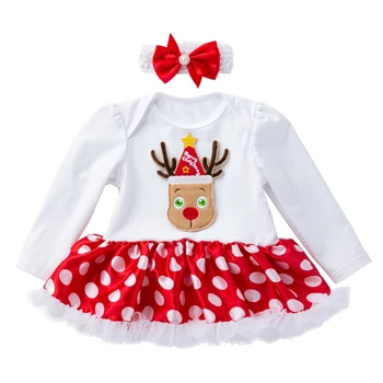 

Toddler Newborn Baby Girls Christmas Deer Elk Tutu Dress Princess Dot Lace Dresses With Cute Red Bow-knot Headband 3-18M A20