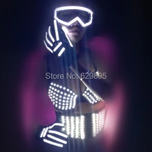 Лидер продаж года; для женщин ds электронный светодиодный лазерный светильник, излучающий DJ певицу костюм реквизит бюстгальтер пояс очки перчатки для сцены