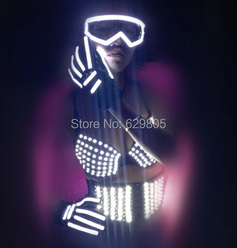 

2016 Hot women ds electronic led laser light emitting DJ singer costume props bra girdle glasses gloves for stage performance