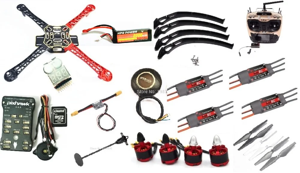 

F450 Quadcopter Rack Kit Frame Pixhawk2 4 8 M8N GPS 2212 920kv Motor 2200mah 30A ESC 9450 Prop Flysky FS-i6 AT9s Transmitter
