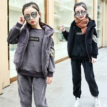 Комплект рождественской одежды для малышей, комплект теплой одежды для маленьких девочек, Бархатный спортивный костюм из трех предметов для От 5 до 14 лет