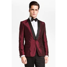 New Style Burgundy Satin Men Suit Slim Fit 2 Piece Tuxedo Custom Prom Style Suits Groom Prom Blazer Masculino (Jacket+Pants)
