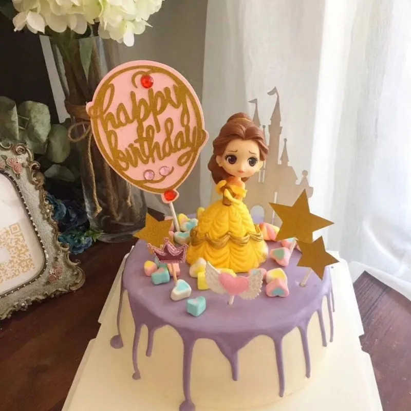 20 PERSONALISED DISNEY PRINCESS BELLE BEAUTY CUP CAKE FLAG Topper Decoration 
