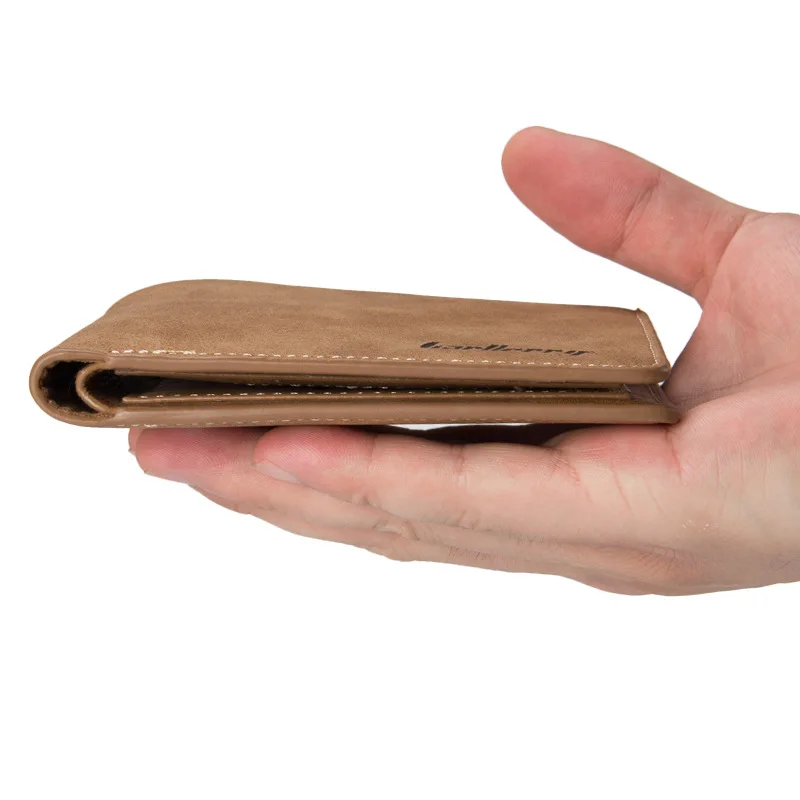 New Men Retro Frosted PU Wallet Two Folding Male Purse Credit Card Holder Solid Color Short Wallet purse and wallet 5