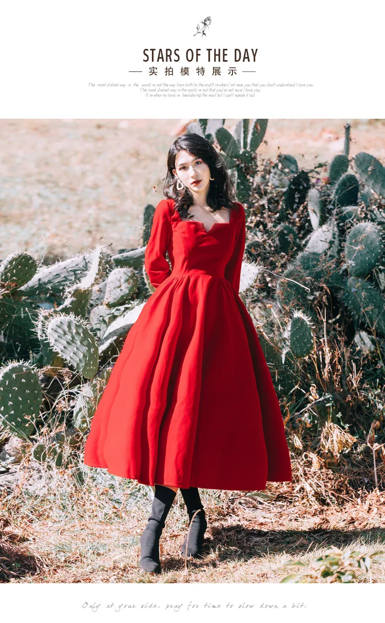 YOSIMI весеннее длинное женское платье вельветовое платье миди для женщин винтажное платье с длинным рукавом длиной до щиколотки женское красное платье